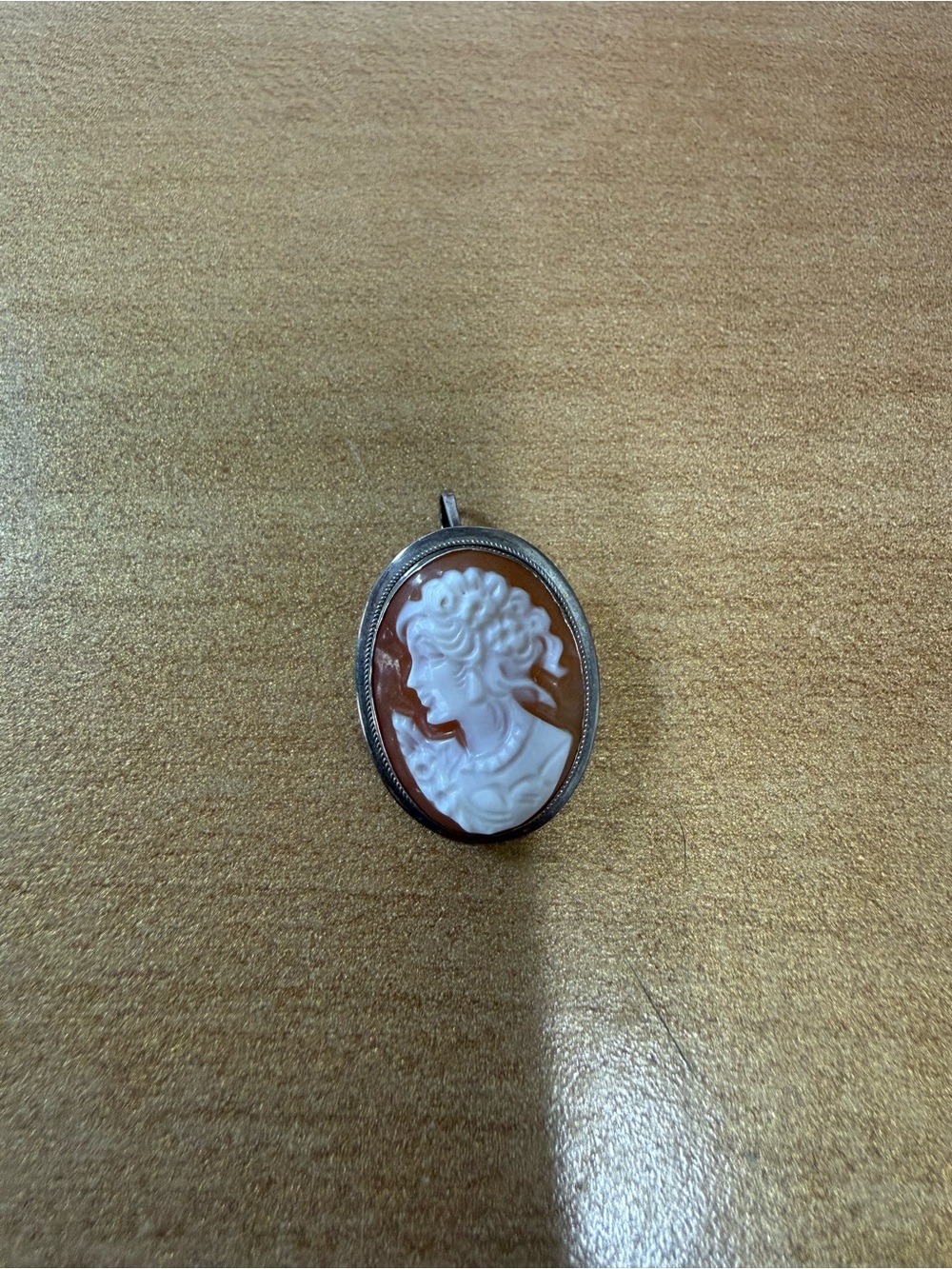 Cameo Pendant Necklace in Brown and Cream set in silver - purchased in Italy
